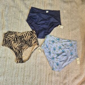 Aerie Real Good High Waisted Bikini Bottoms Lot of 3 Floral Zebra Navy Blue M